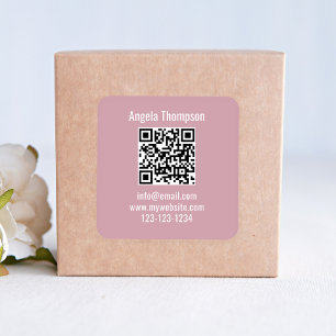 Pink Business QR Code Custom Basic Square Sticker