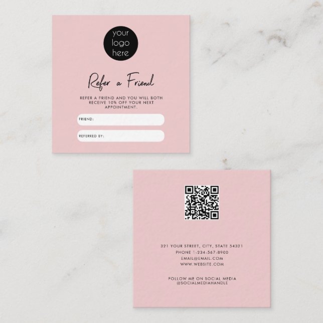 Pink Business Refer A Friend Referral Loyalty Card (Front/Back)