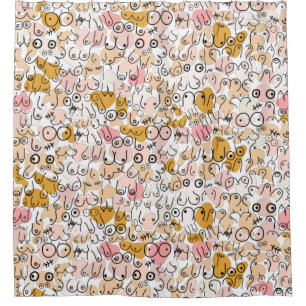 pink bust woman shower curtain
