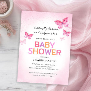 Pink Butterfies Baby Shower Invitation