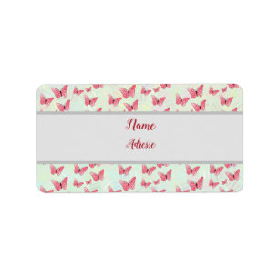 pink butterflies address sticker