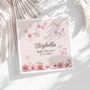 Pink Butterflies and Flowers Baby Shower  Napkin