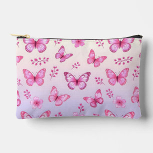 Pink butterflies and flowers pattern accessory pouch