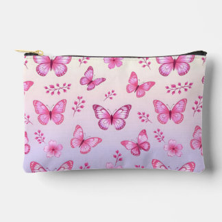 Pink butterflies and flowers pattern accessory pouch