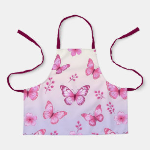Pink butterflies and flowers pattern apron