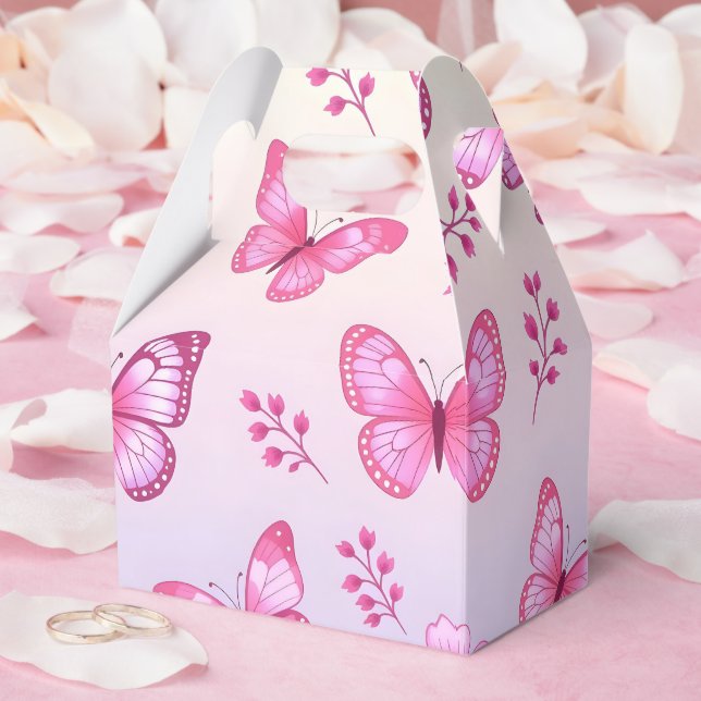 Pink butterflies and flowers pattern favour box (Wedding)