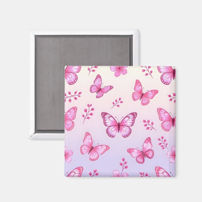 Pink butterflies and flowers pattern magnet (Front/Back)