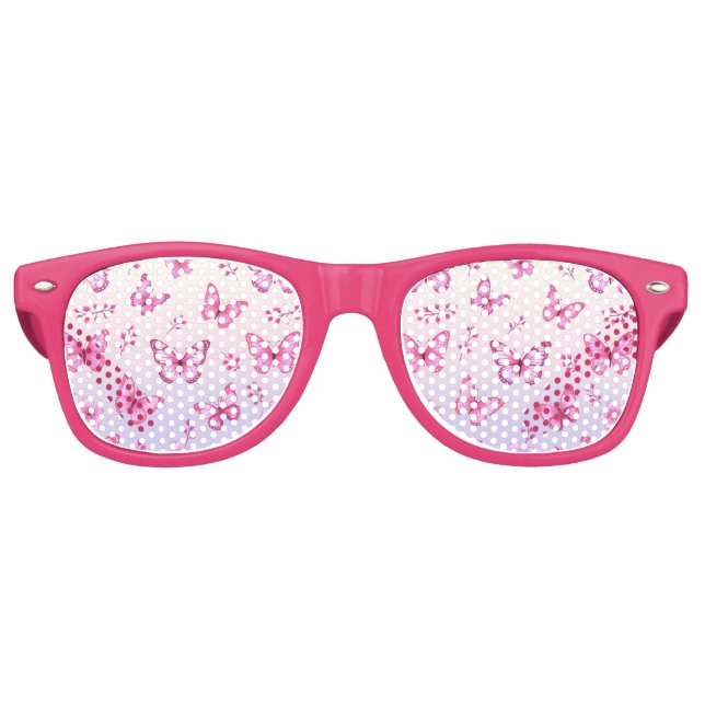 Pink butterflies and flowers pattern retro sunglasses (Front)