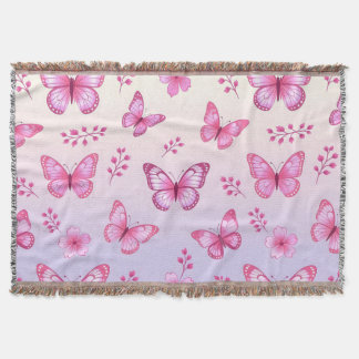 Pink butterflies and flowers pattern throw blanket
