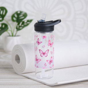 Pink butterflies and flowers pattern water bottle