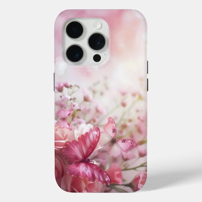 Pink Butterflies and Roses Case-Mate iPhone Case (Back)