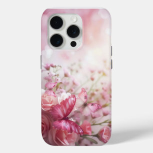 Pink Butterflies and Roses iPhone 15 Pro Case