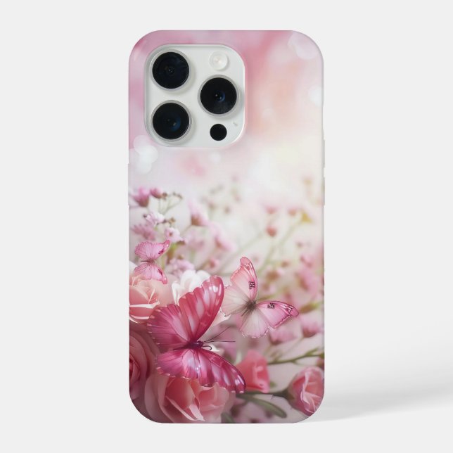 Pink Butterflies and Roses iPhone Case (Back)