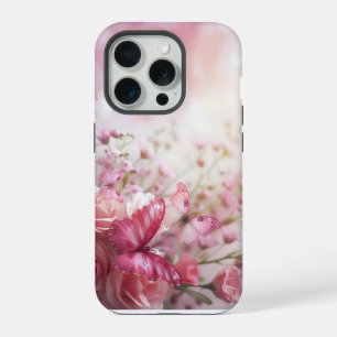 Pink Butterflies and Roses iPhone 15 Pro Case