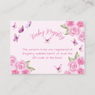 Pink Butterflies Baby Registry Enclosure Card