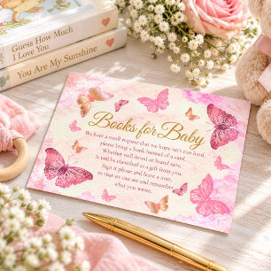 Pink Butterflies Baby Shower Books for Baby Enclosure Card