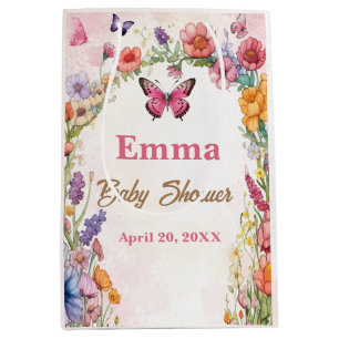 Pink Butterflies Baby Shower Floral Garden Medium Gift Bag