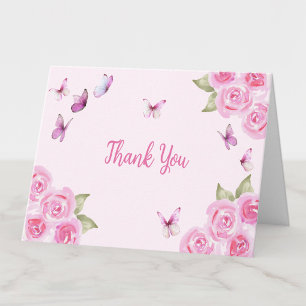 Pink Butterflies Baby Shower Thank You Note Card