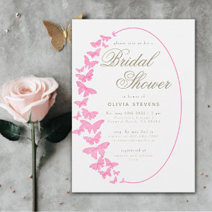 Pink Butterflies Boho Frame Elegant Bridal Shower Invitation