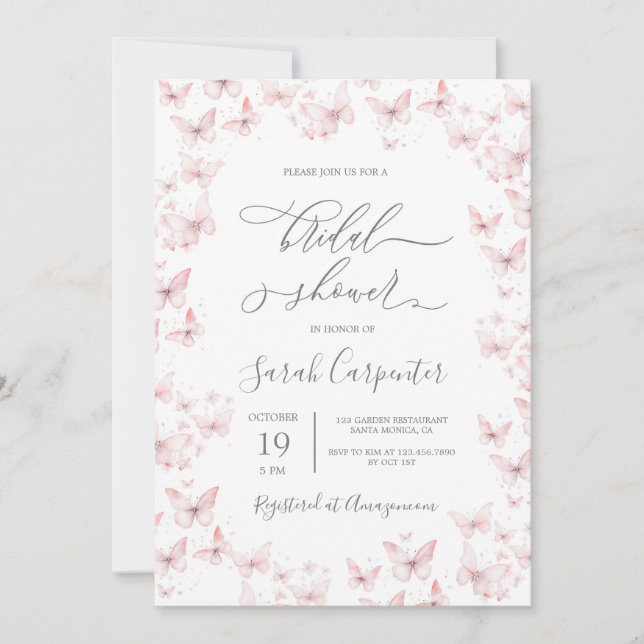 Pink Butterflies Bridal Shower Invitation (Front)