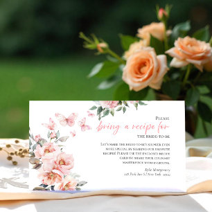 Pink Butterflies Bridal Shower Recipe Request Card