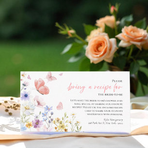 Pink Butterflies Bridal Shower Recipe Request Card