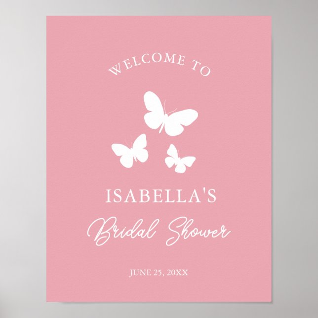 Pink Butterflies Bridal Shower Welcome Poster (Front)