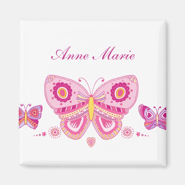 Pink Butterflies Custom Text Magnet (Front)