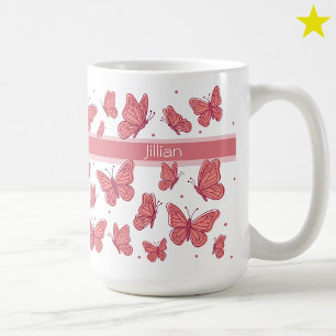Pink Butterflies & Dots Custom Name Monogram Coffee Mug