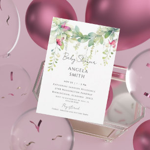Pink Butterflies Dripping Foliage Baby Shower Invitation