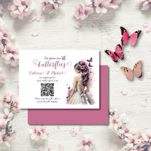 Pink Butterflies Floral Wedding Gown Bridal Shower Enclosure Card