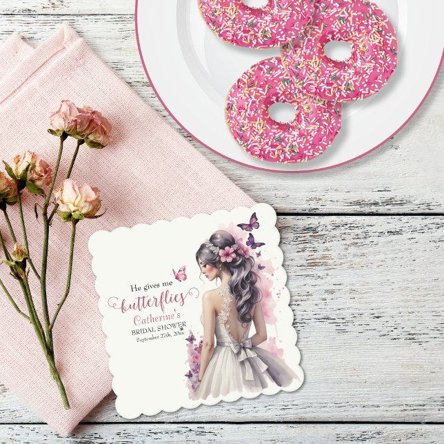 Pink Butterflies Floral Wedding Gown Bridal Shower Paper Coaster (Creator Uploaded)