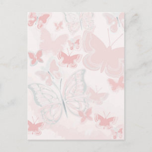 Pink Butterflies Flying Butterfly Watercolor Postcard