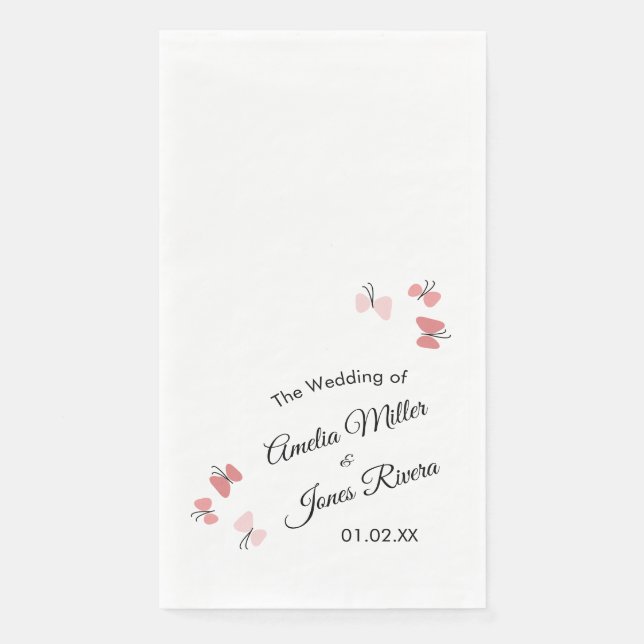 Pink Butterflies Garden Romantic Simple Wedding Napkin (Front)