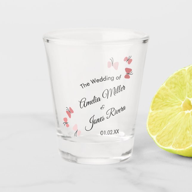 Pink Butterflies Garden Romantic Simple Wedding    Shot Glass (Front)
