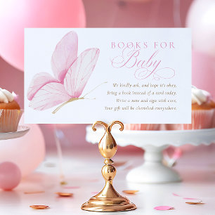 Pink Butterflies Girl Baby Shower Books for Baby Enclosure Card
