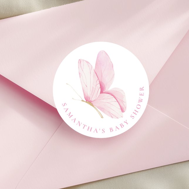 Pink Butterflies Girl Baby Shower Sticker (Creator Uploaded)