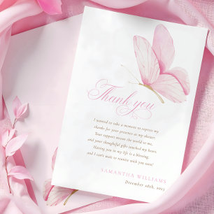 Pink Butterflies Girl Baby Shower Thank You Card