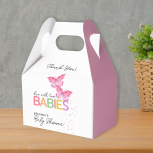 Pink Butterflies Girl Twins Baby Shower Thank You Favour Box