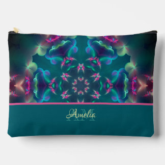 Pink Butterflies Luminous Teal Turquoise Name Accessory Pouch