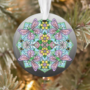 Pink Butterflies Mandala Christmas    Ornament