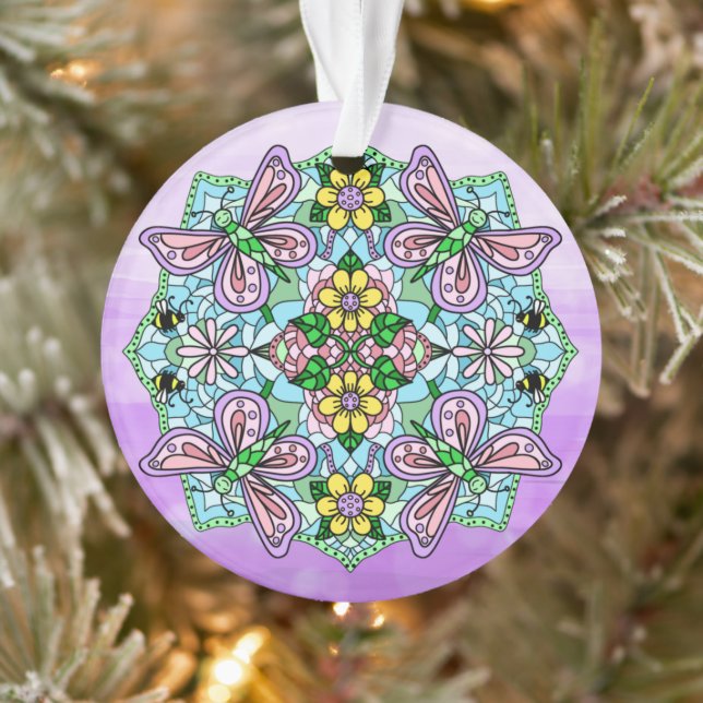 Pink Butterflies Mandala Christmas    Ornament (Tree)