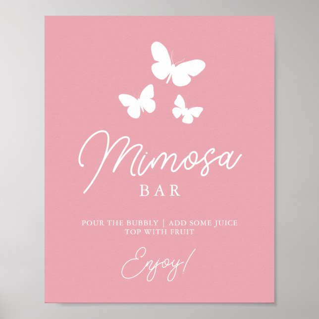 Pink Butterflies Mimosa Bar Bridal Shower Sign (Front)