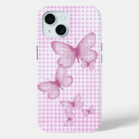 Pink Butterflies On Gingham