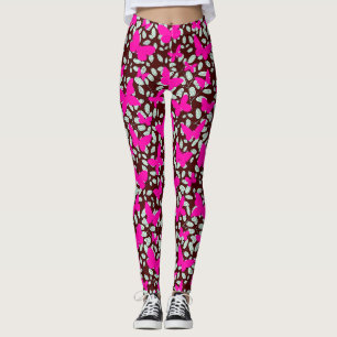 Pink Butterflies on plants D Red BG Leggings