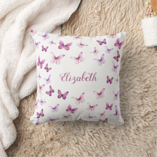 Pink Butterflies Pattern Custom Name Cushion
