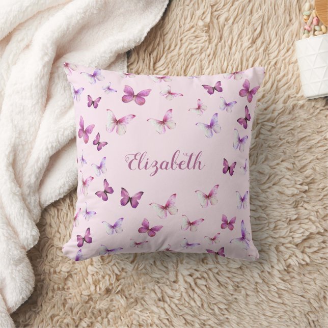 Pink Butterflies Pattern Custom Name Cushion (Blanket)