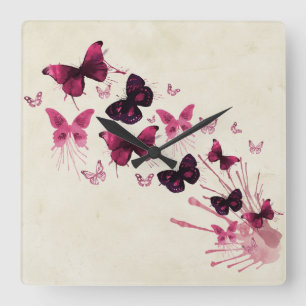 Pink butterflies pattern  square wall clock