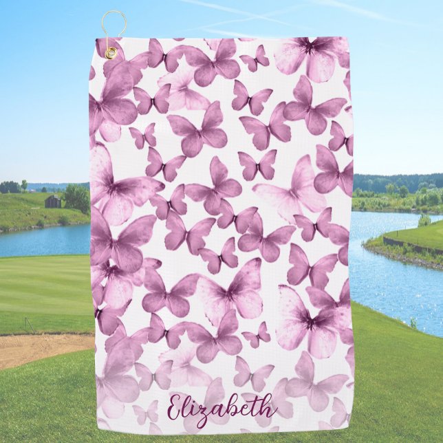 Pink Butterflies Personalized Golf Towel (Creator Uploaded)