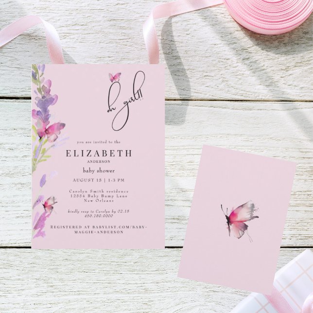 Pink Butterflies Pink Oh Girl Baby Shower Invitation (Creator Uploaded)